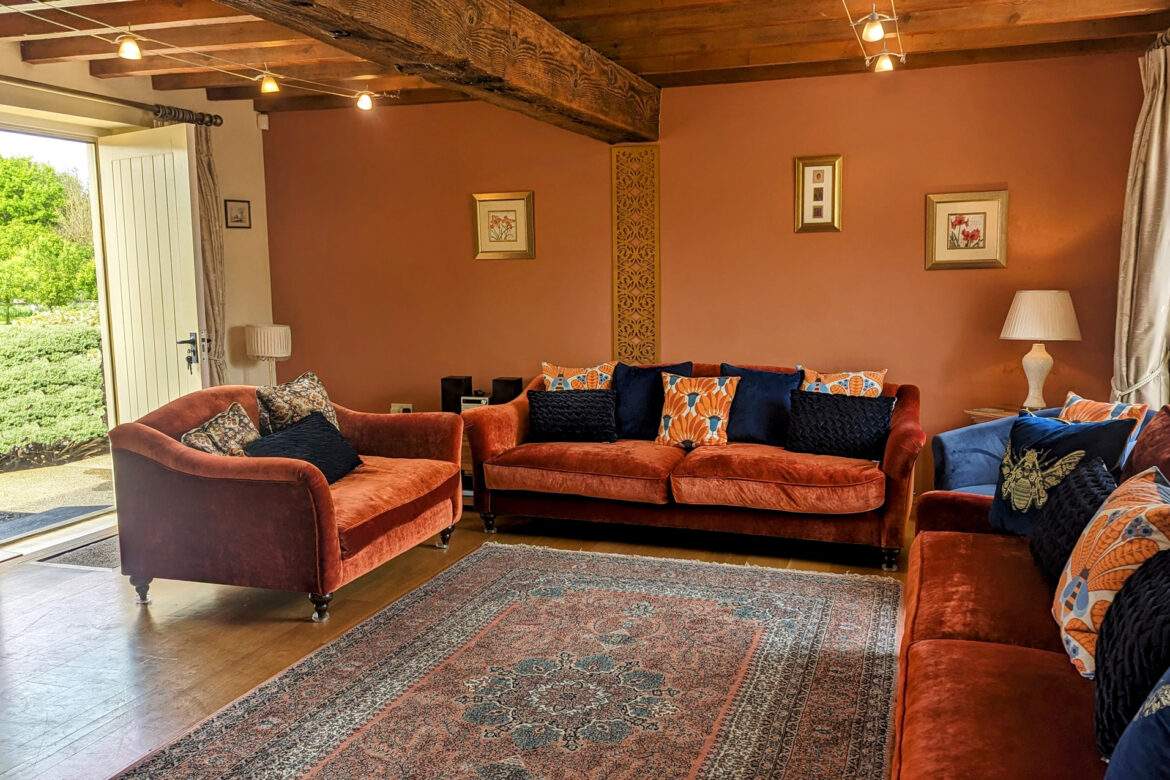 Comfortables sofas in the Barn House, different seating heights to suit all guests