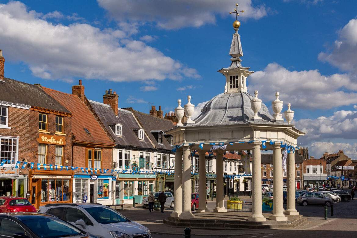 beverley saturday market with band stand