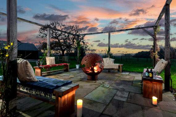 dusk shot of the fireball area with seating 