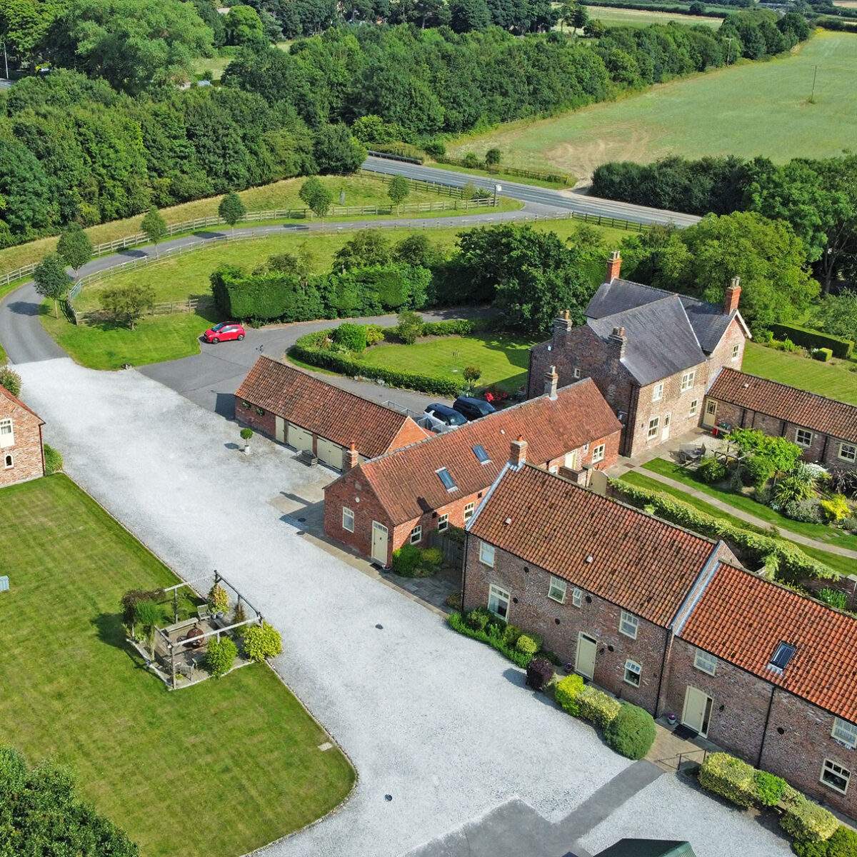 View of the cottages at Broadgate Farm from above